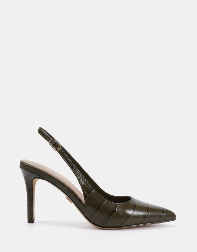 Wittner - Riker High Heel Olive Green Croc Emboss Leather