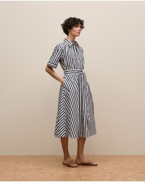 Trenery - Cotton Poplin Stripe Shirt Dress in Night Sky