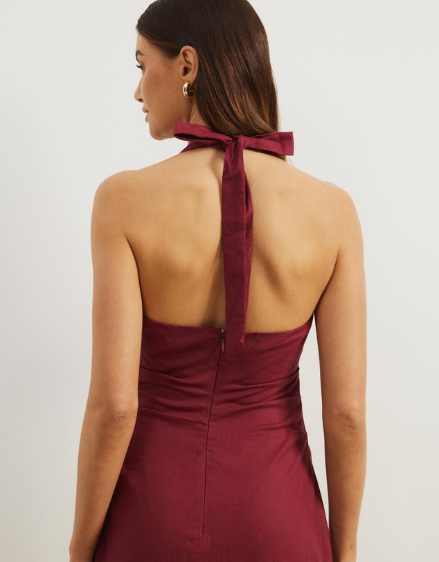 Atmos&Here - Bec Halter Neck Linen Blend Midi Dress