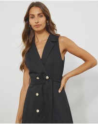 Atmos&Here - Magdalena Linen Blend Tailored Midi Dress