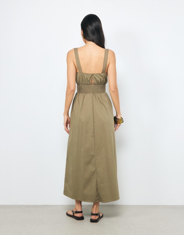 AERE - Liona Cotton Shirred Waist Midi Dress