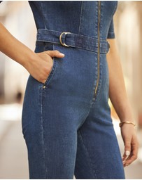 Sosandar - Denim Kick Flare Jumpsuit