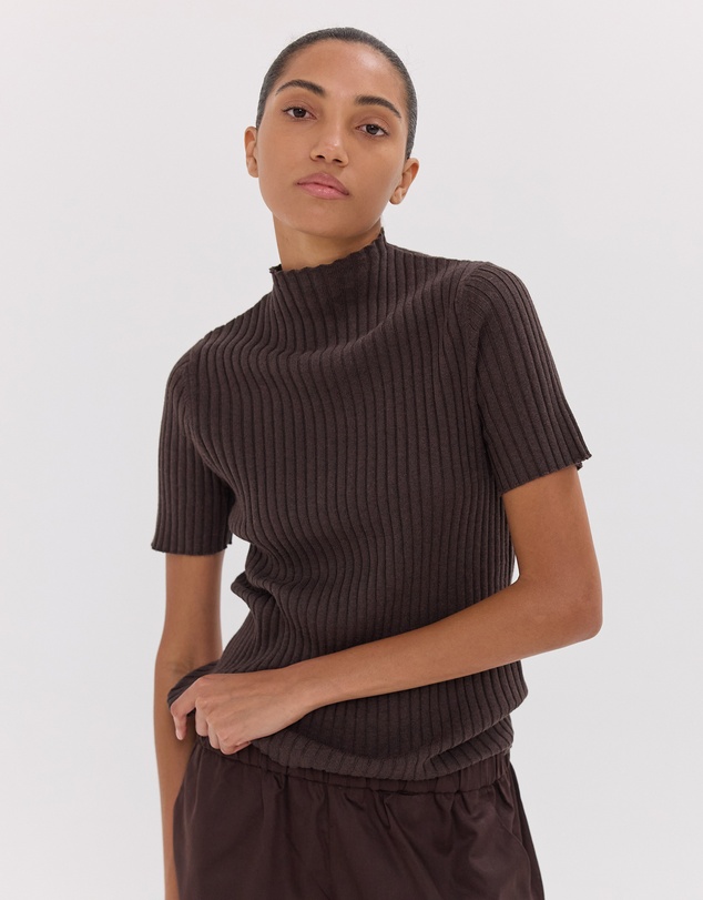Cloth & Co. - The Rib Funnel Tee | Brazil Nut