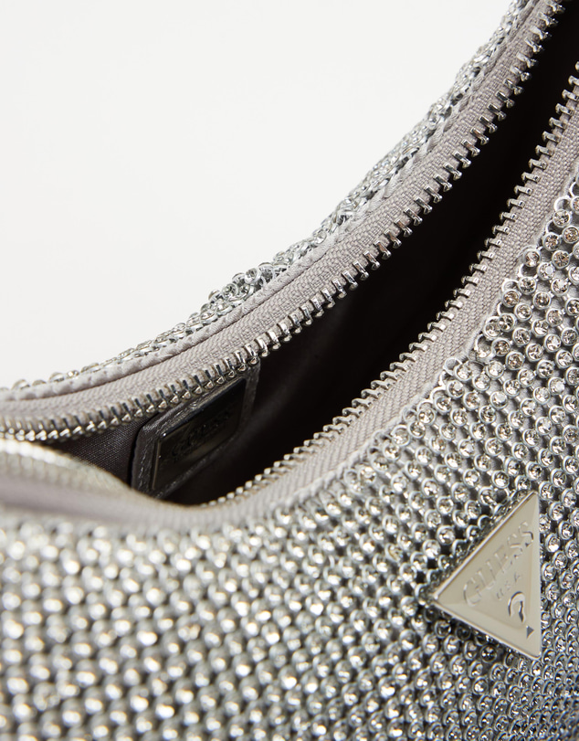 GUESS - Zalina Mini Top Zip Shoulder Bag Rhinestone Mesh