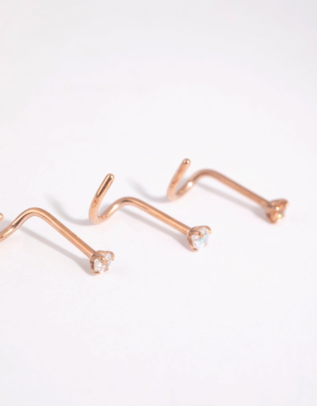 Lovisa - Rose Gold Surgical Steel Light Stone Nose Stud Pack