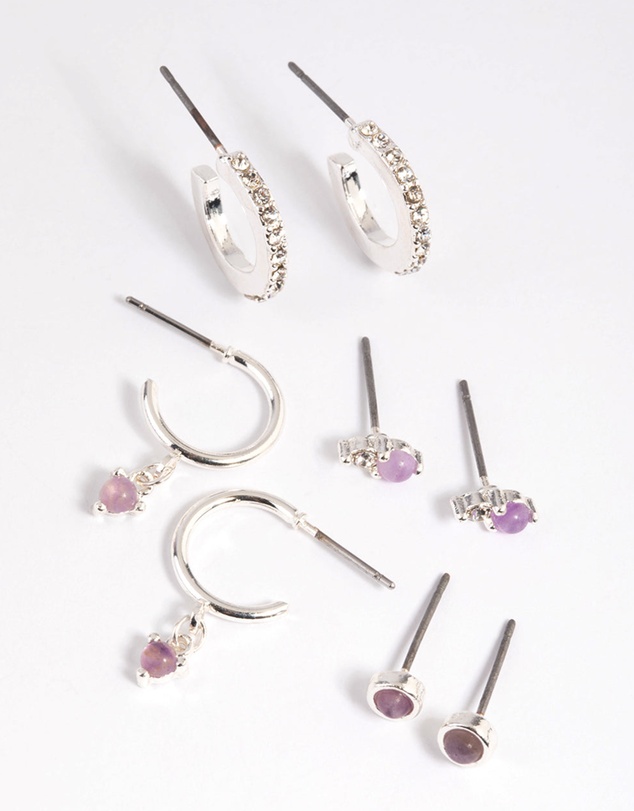 Lovisa - Purple Amethyst Diamante Earring Stack Pack