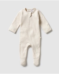 Wilson & Frenchy - Organic Stripe Rib Zipsuit with Feet - Babies
