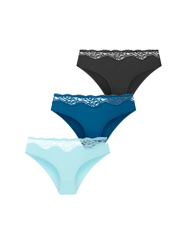City Chic - Plus size Smooth & Chic Micro 3 Pack Shorty - blue tint teal black