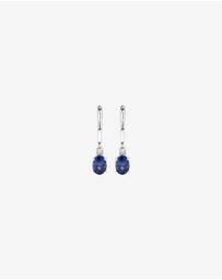 Michael Hill - Oval Cut Blue Created Ceylon Sapphire Gemstone and Diamond Drop Huggie Earrings in Sterling Silver