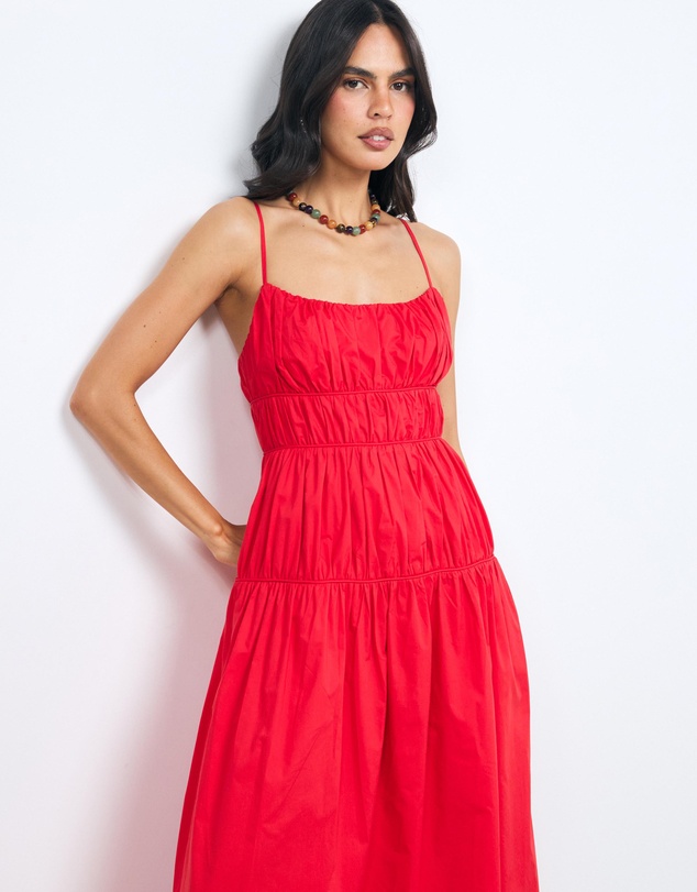 AERE - Lena Gathered Cotton Midi Dress