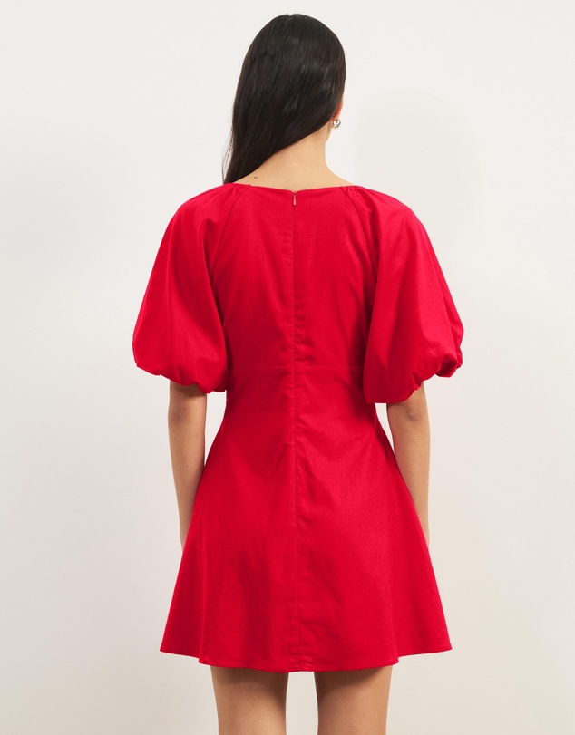 Atmos&Here - Kelly Linen Blend Puff Sleeve Mini Dress