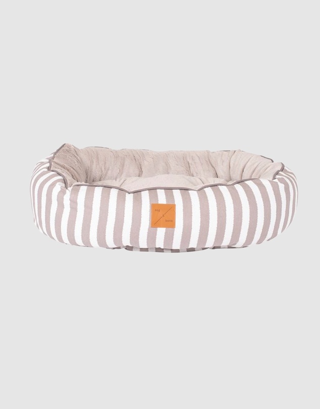 Mog & Bone - 4 Seasons Reversible Circular Dog Bed - Latte Hamptons Stripe Print