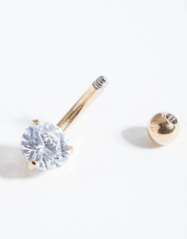 Lovisa - Gold Surgical Steel Round Cubic Zirconia Belly Bar