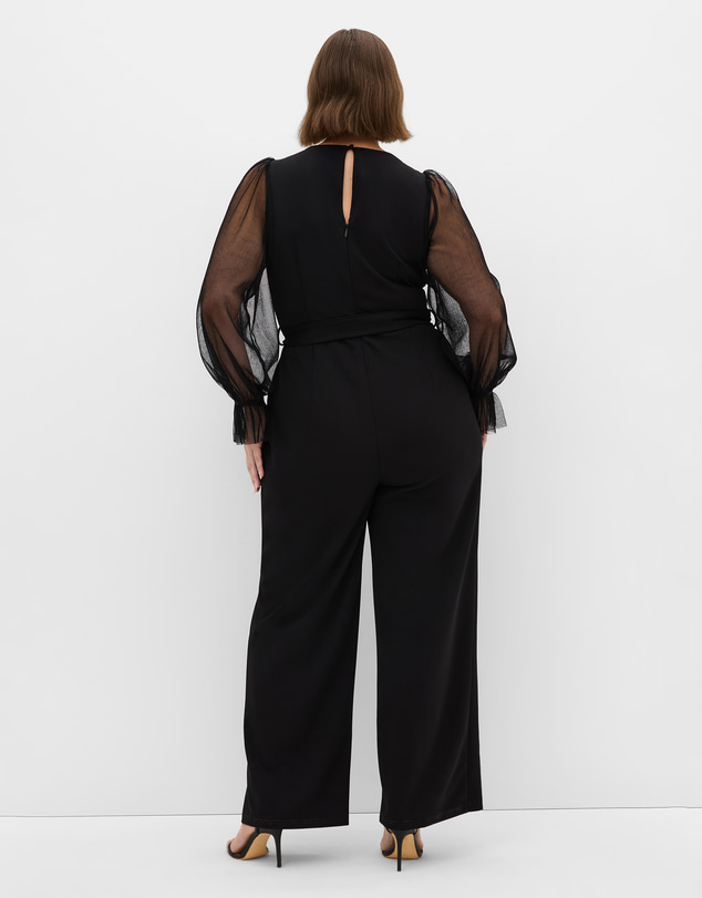 City Chic - Plus size Alannah Mesh Sleeve Jumpsuit - black