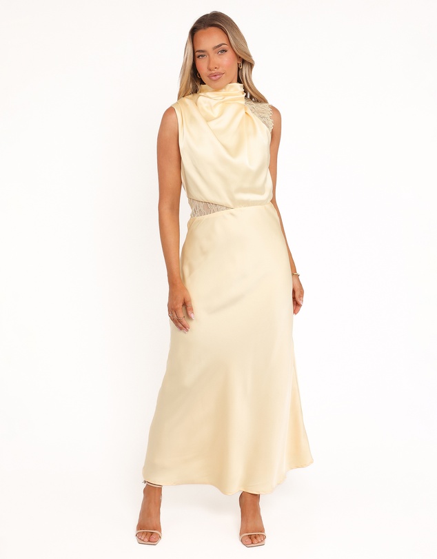Petal & Pup - Anabelle Halter Neck Lace Maxi Dress - Butter Yellow