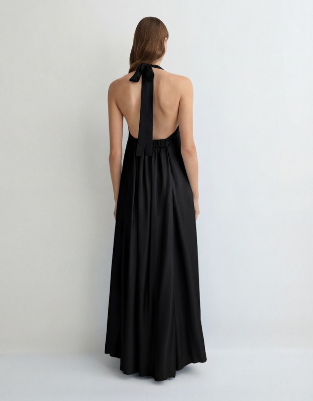 BONDI BORN - Marfa Silk Halter Maxi Dress - Black