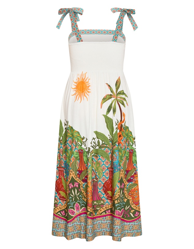 City Chic - Plus size Paradise Print Shoulder Tie Midi Dress - ivory