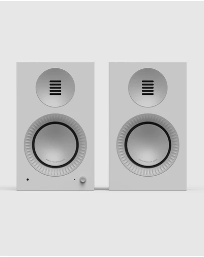 iWorld - Kanto TUK (2nd Gen) 260 W Premium Powered Speaker System with Bluetooth 5.4, Dual RCA and USB-C Inputs - Matte White w/ Aluminum
