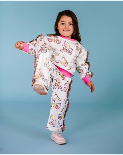 Rock Your Kid - Unicorn Bike Funky Fringe Track Pant in Cream