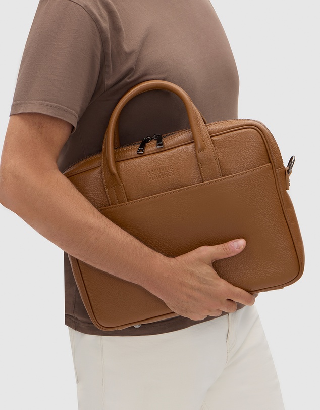 Republic of Florence - The Glasgow Pebble Tan Slim Briefcase