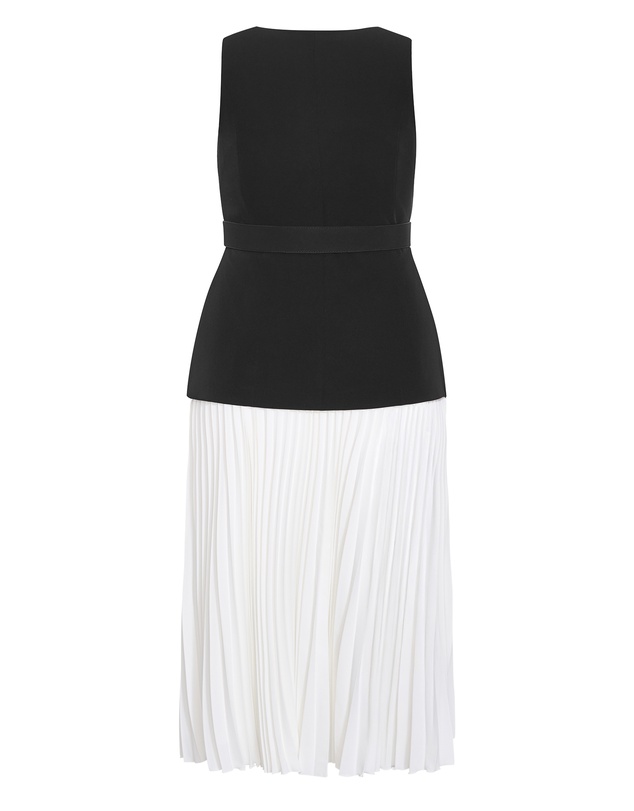 City Chic - Plus size Chiara Vest Pleat Dress - black ivory