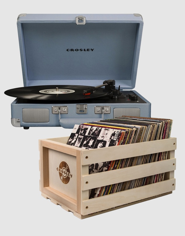 Crosley - Crosley Cruiser Bluetooth Portable Turntable - Tourmaline + Bundled Crosley Record Storage Crate