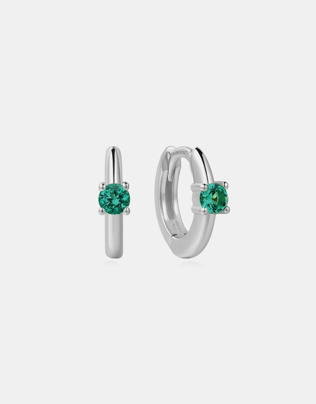 Ania Haie - Silver Green Huggie Hoop Earrings