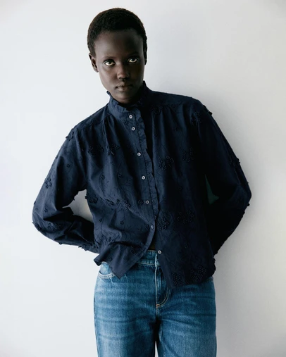 M.N.G - Embroidered Blouse with Frill Detail