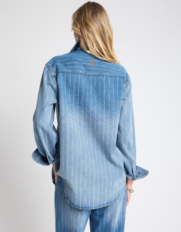 ONE TEASPOON - Distressed Everyday Denim Shirt - Blue Stripe