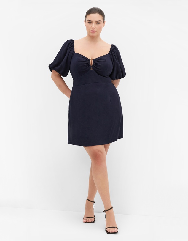 City Chic - Plus size Mani Balloon Sleeve Mini Dress - navy