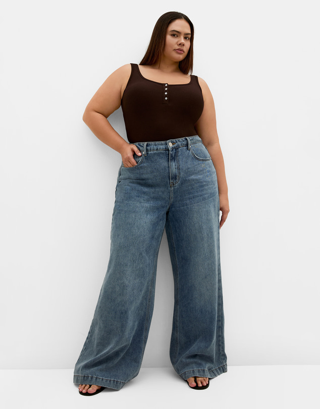 City Chic - Plus size Tara Rib Tank Bodysuit - chocolate