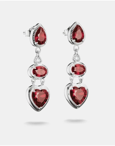THOMAS SABO - THOMAS SABO Drop Earrings with Red Heart Stones Silver