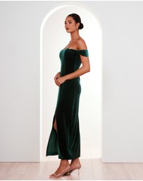 Pilgrim - Olive Off Shoulder Velvet Gown