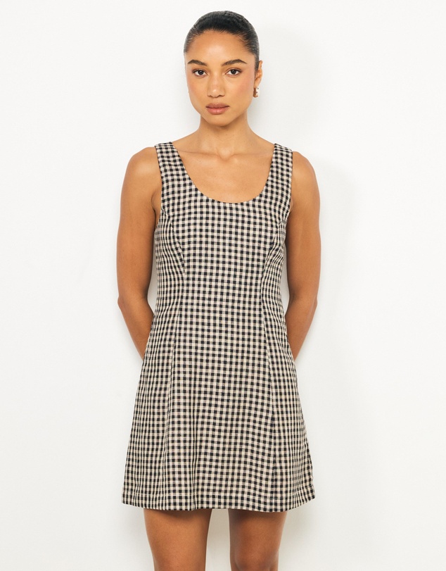 AERE - Ciela Gingham Linen Mini Dress