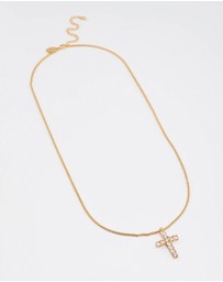 Lovisa - Waterproof Gold Plated Stainless Steel Cubic Zirconia Cross Necklace