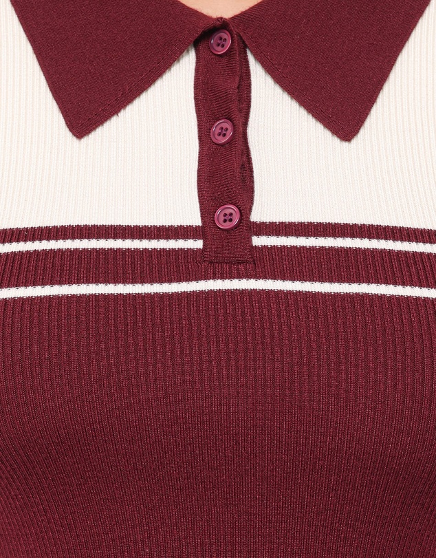 Petal & Pup - Maris Knit Polo Top - Burgundy/Cream Stripe