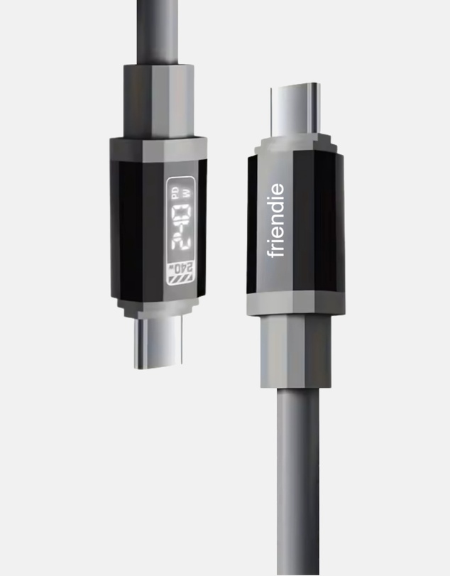 Friendie - Tough USB C to USB C Charging Cable (1.5m) — 240W, E Marker, LED Power Screen