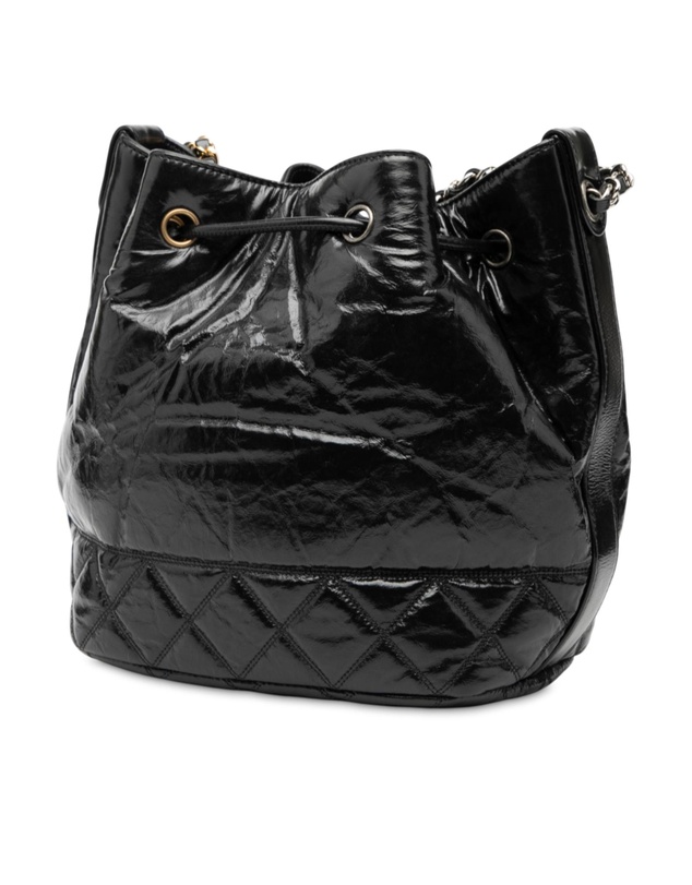 Pre-Loved by Azura Reborn - Pre-Loved Shiny Aged Calfskin CC Chain Drawstring Bucket Bag