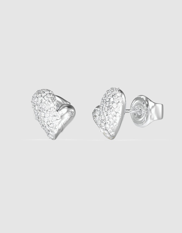 GUESS - GUESS Ladies Silver-Tone 8mm Heart Crystals Studs