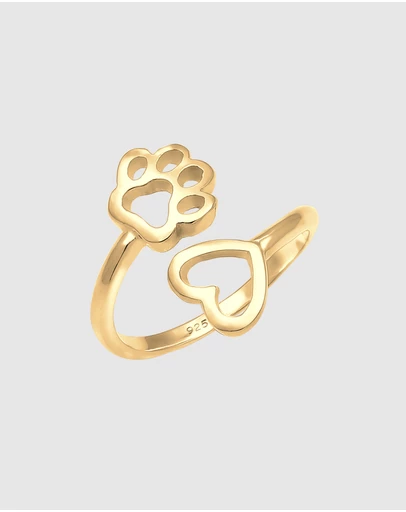 Elli Jewelry - Ring Open Adjustable Heart Paw Animal Love 925 Sterling Silver Gold-plated