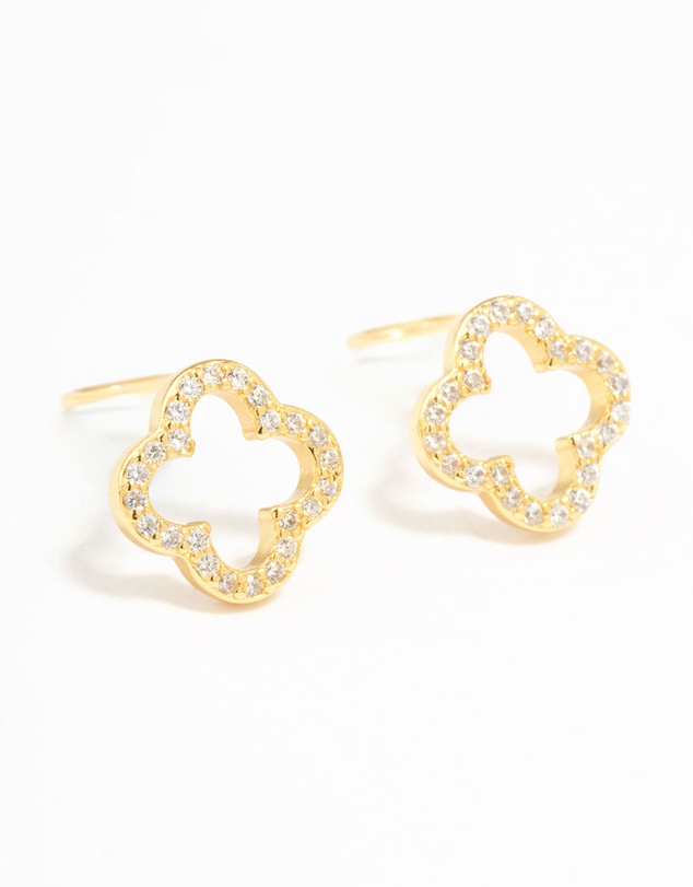 Lovisa - Gold Plated Sterling Silver Cubic Zirconia Flower Stud Earrings