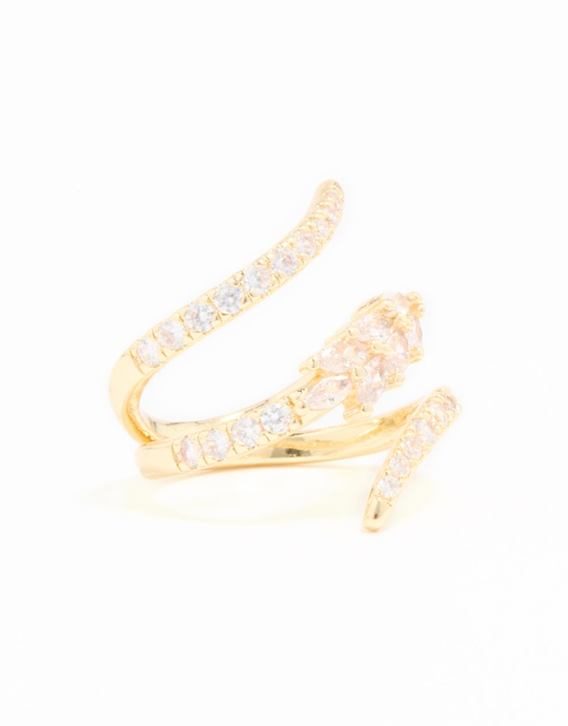Lovisa - Gold Plated Cubic Zirconia Open Wrap Ring