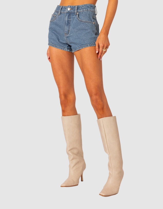 EDIKTED - Bow pocket washed denim shorts