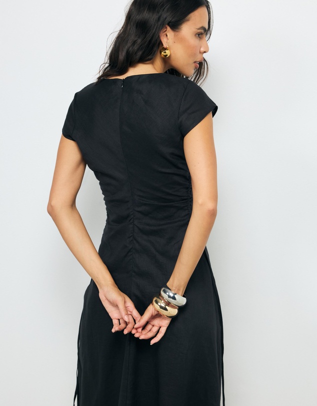 AERE - Lucia Ruched Linen Midi Dress