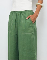 AERE - Contrast Stitch Linen Pants