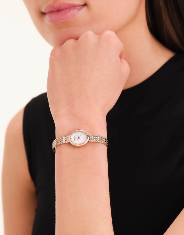 Rosefield - Mini Oval White Rose Gold-Tone Woven Mesh Bracelet Watch