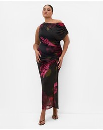City Chic - Plus size Vivid Mesh Garden Print Maxi Dress - black