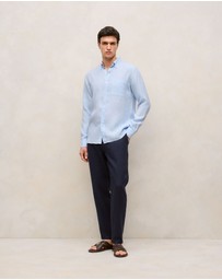 Trenery - Regular Fit Delave Linen Long Sleeve Shirt in Fresh Blue