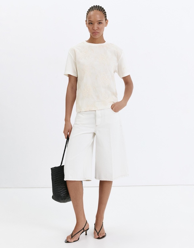 M.N.G - Floral-Embroidered Cotton T-Shirt