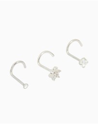 Lovisa - Surgical Steel Cubic Zirconia Floral & Classic Threadless Nose Studs 3-Pack